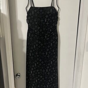 Cosmic Aura Coffin & Crosses Black Spaghetti Strap Dress